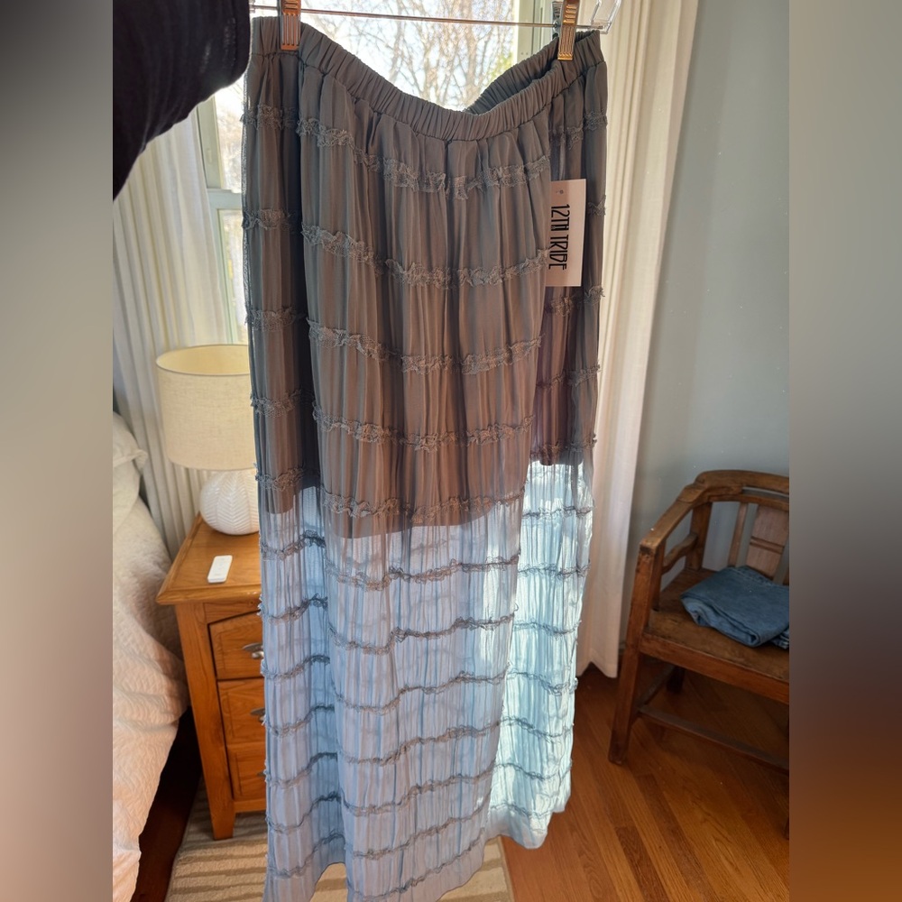 12th Tribe Tiered Dusty Blue Maxi Skirt XL NWT